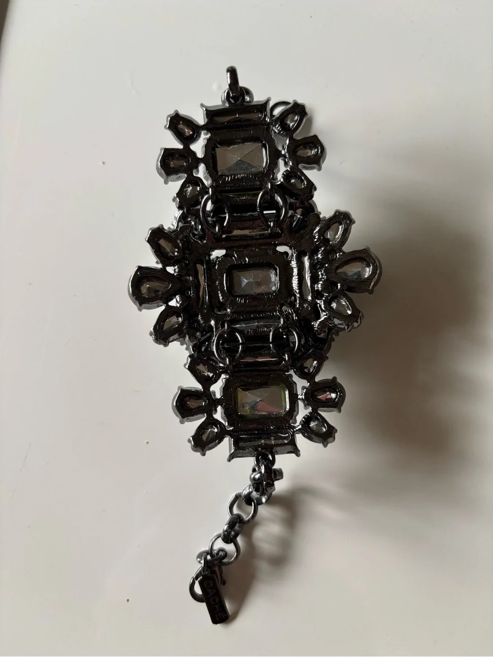 CACHÉ Amber Clear Rhinestone Statement Bracelet Gunmetal READ